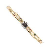 Multigem, Coin, and Yellow Gold Bracelet