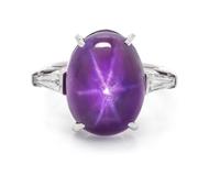 A Platinum, Purple Star Sapphire and Diamond Ring, 9.60 dwts.