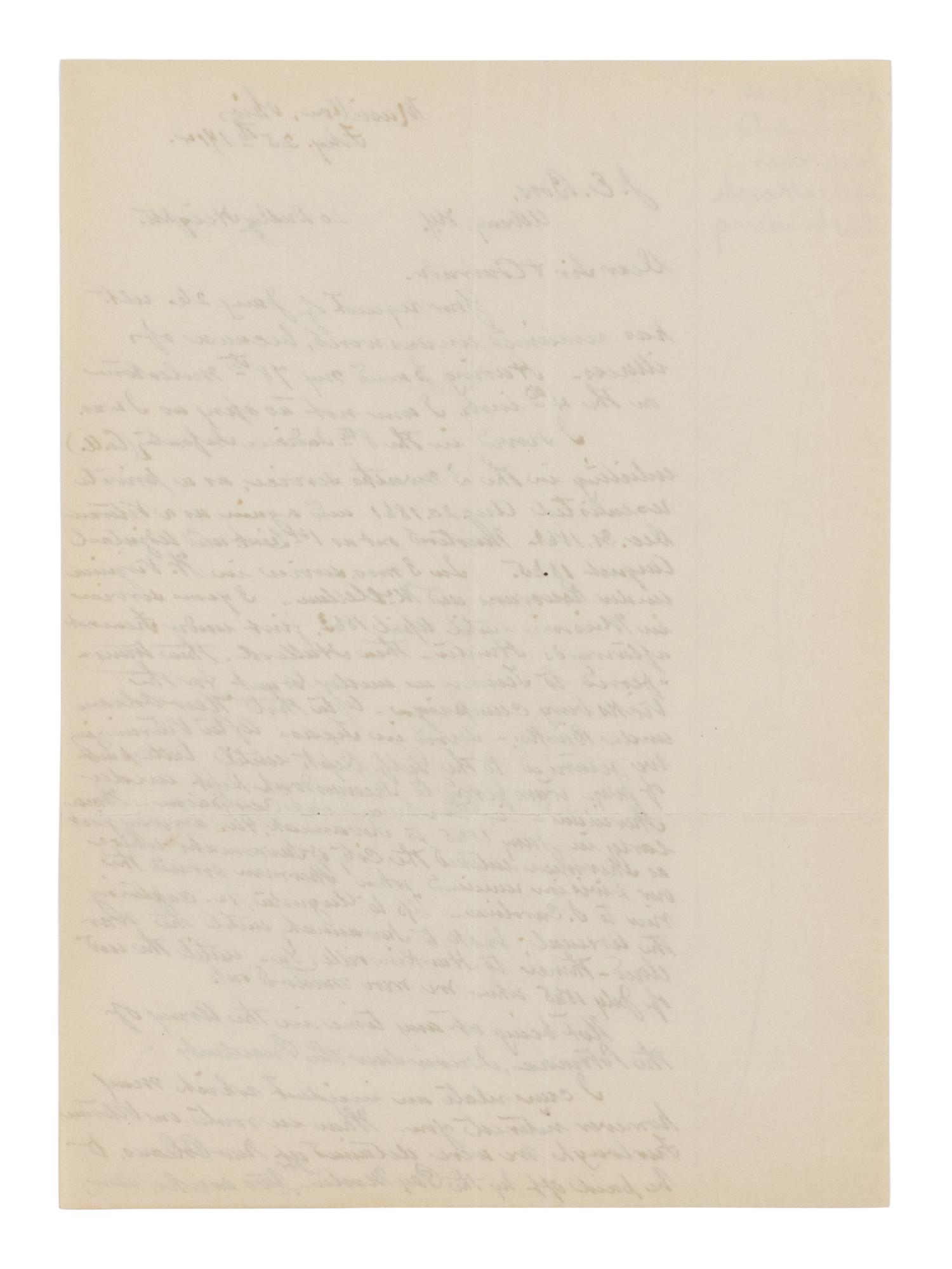 [BOOTH, John Wilkes (1838-1865)]. PEACOCK, James. Autograph letter signed ("James Peacock") to J.E. Boos. [Massilion], Ohio, 25 February 1914.