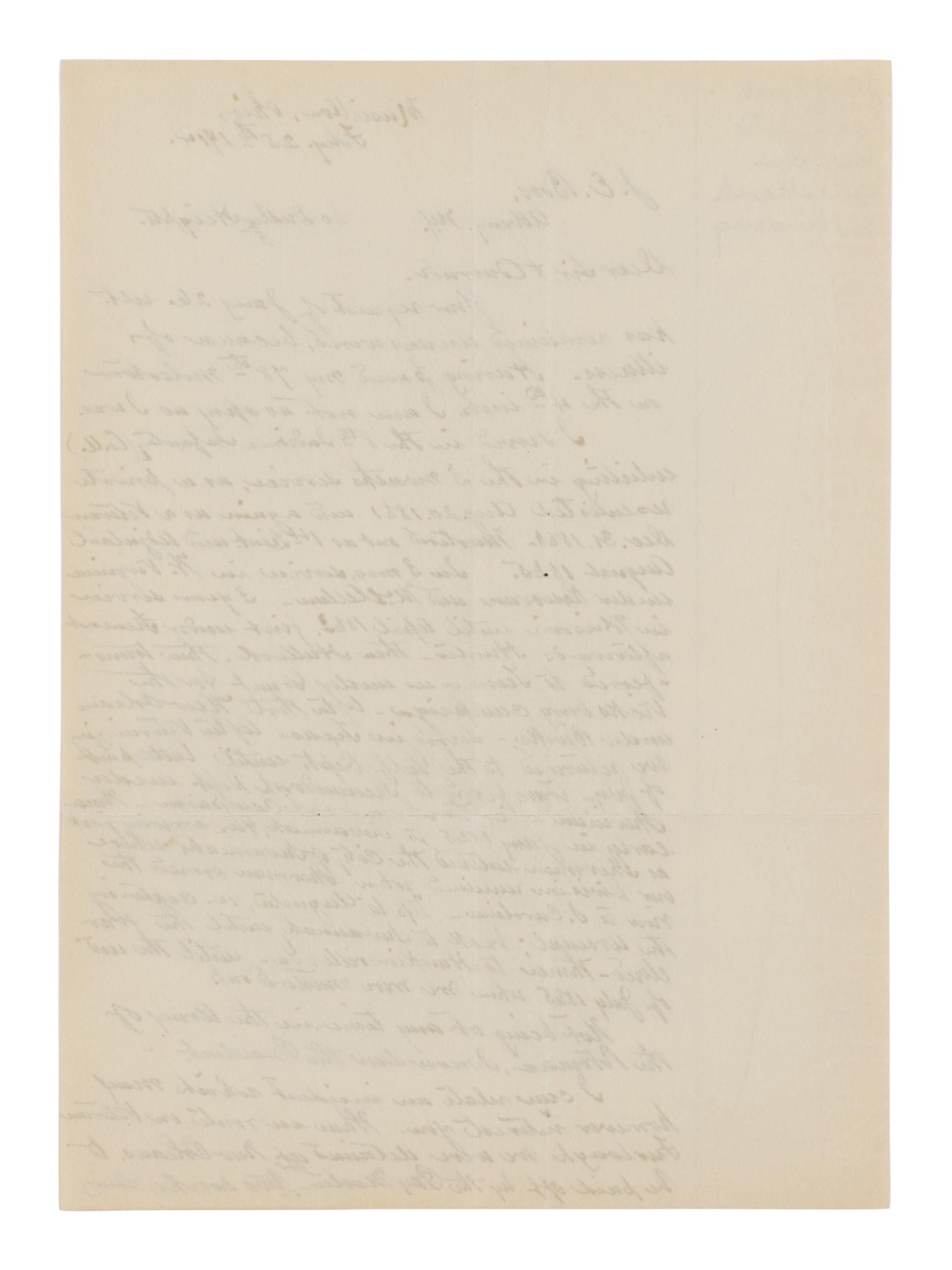 [BOOTH, John Wilkes (1838-1865)]. PEACOCK, James. Autograph letter signed ("James Peacock") to J.E. Boos. [Massilion], Ohio, 25 February 1914.