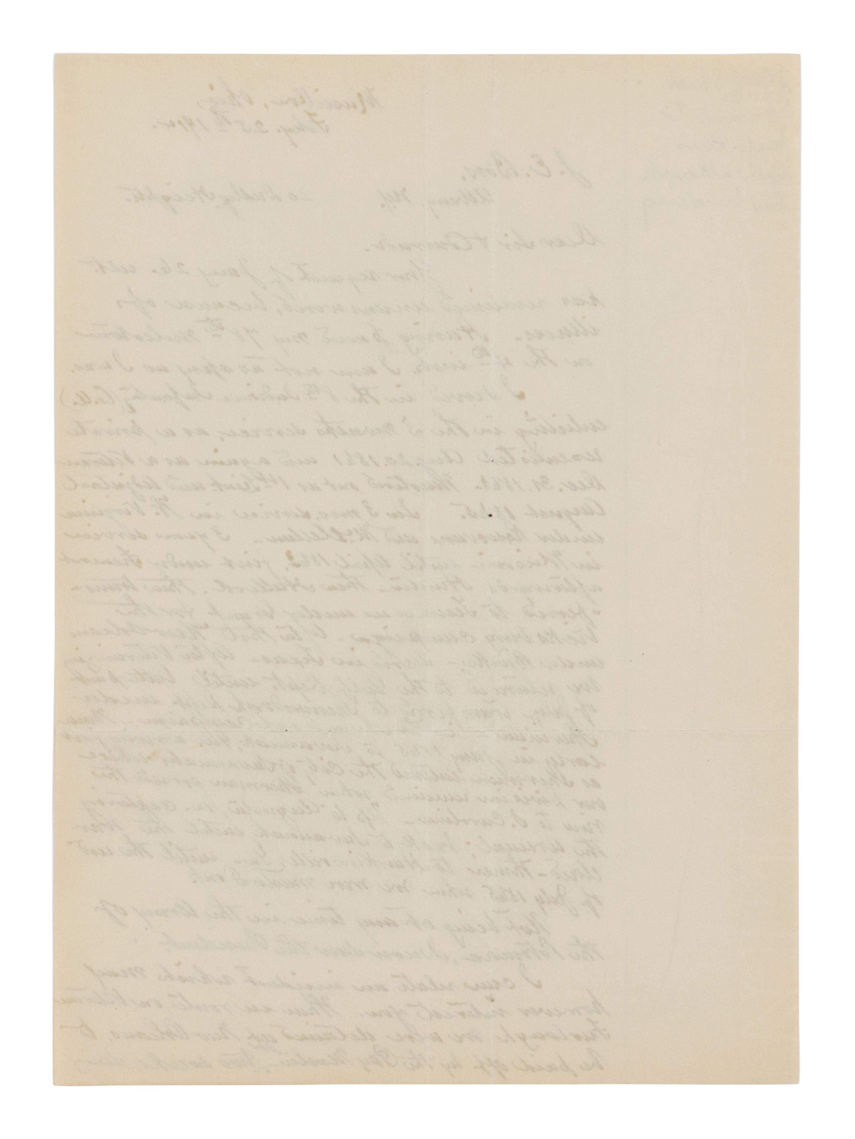 [BOOTH, John Wilkes (1838-1865)]. PEACOCK, James. Autograph letter signed ("James Peacock") to J.E. Boos. [Massilion], Ohio, 25 February 1914.