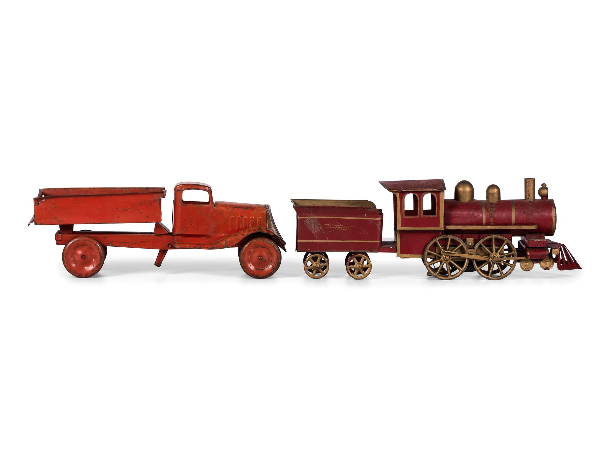 Three Pressed Steel and Tin Truck Toys