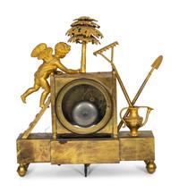 A French Empire L'Amour Jardinier Gilt Bronze Mantel Clock
