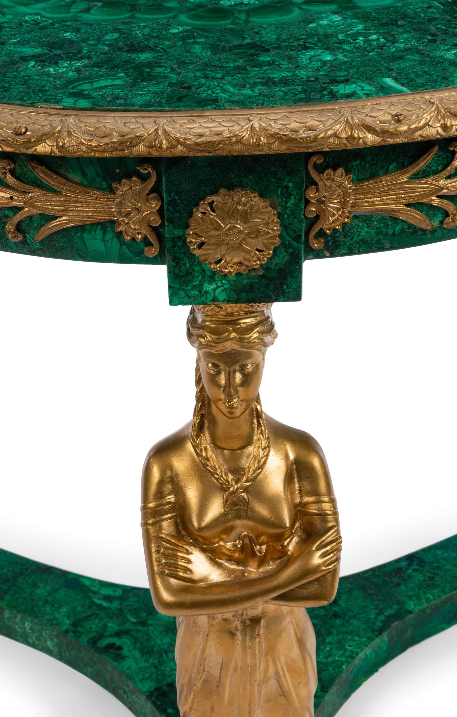 An Empire Style Gilt Bronze Mounted and Malachite Veneered Guéridon