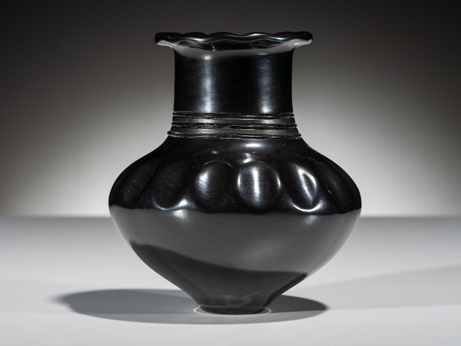Blackware Pottery Vase, Squash Blossom Form