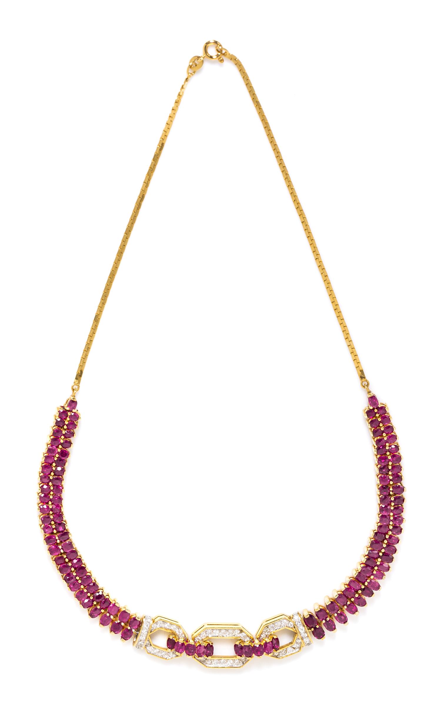 A 14 Karat Yellow Gold, Ruby, and Diamond Demi-Parure, 34.10 dwts.