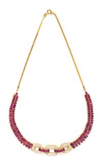 A 14 Karat Yellow Gold, Ruby, and Diamond Demi-Parure, 34.10 dwts.