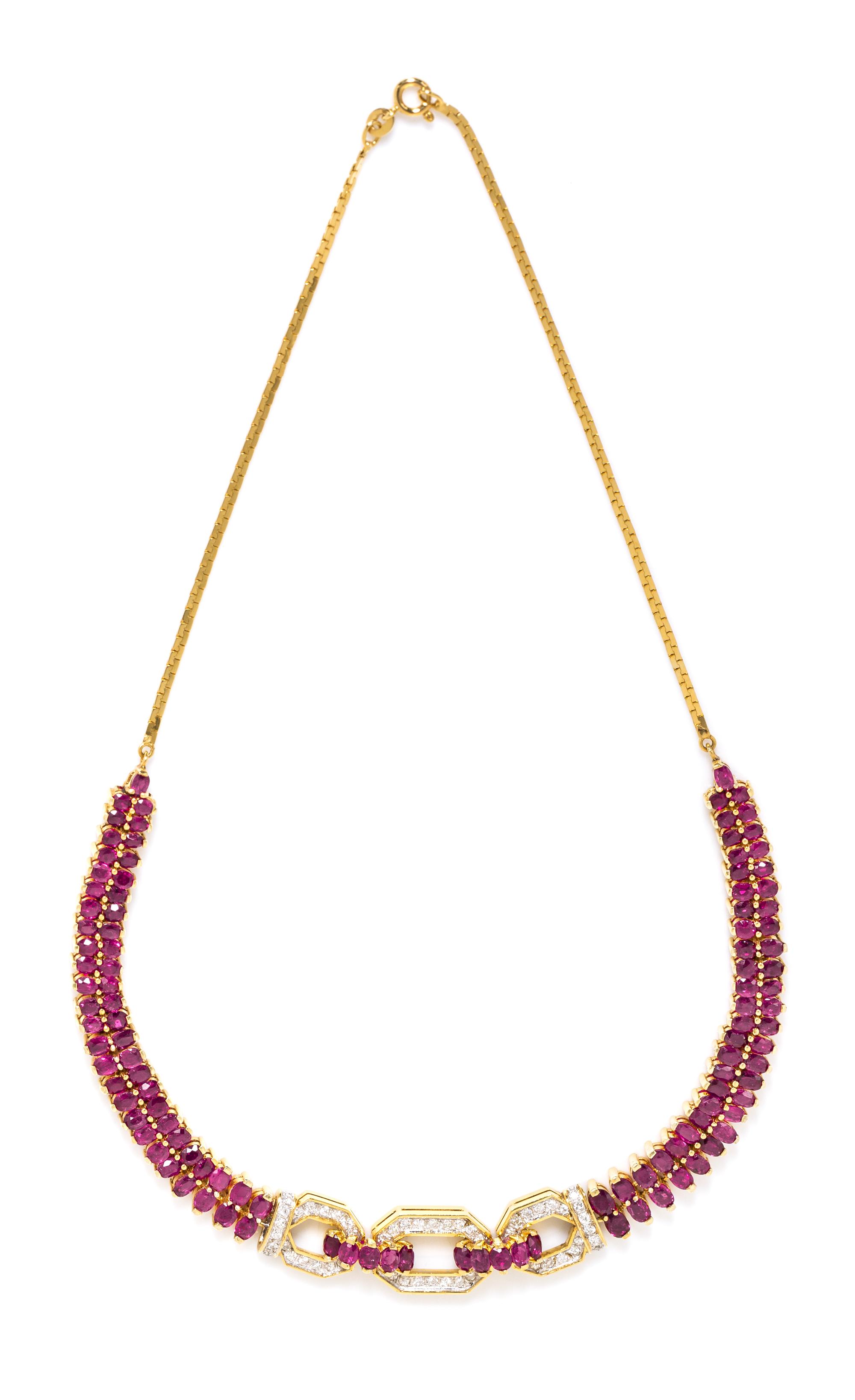 A 14 Karat Yellow Gold, Ruby, and Diamond Demi-Parure, 34.10 dwts.