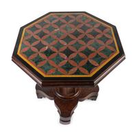A Regency Faux-Grained Rosewood Adjustable Height Piano Stool Converted to a Table with Inset Marble Top — 19TH CENTURY