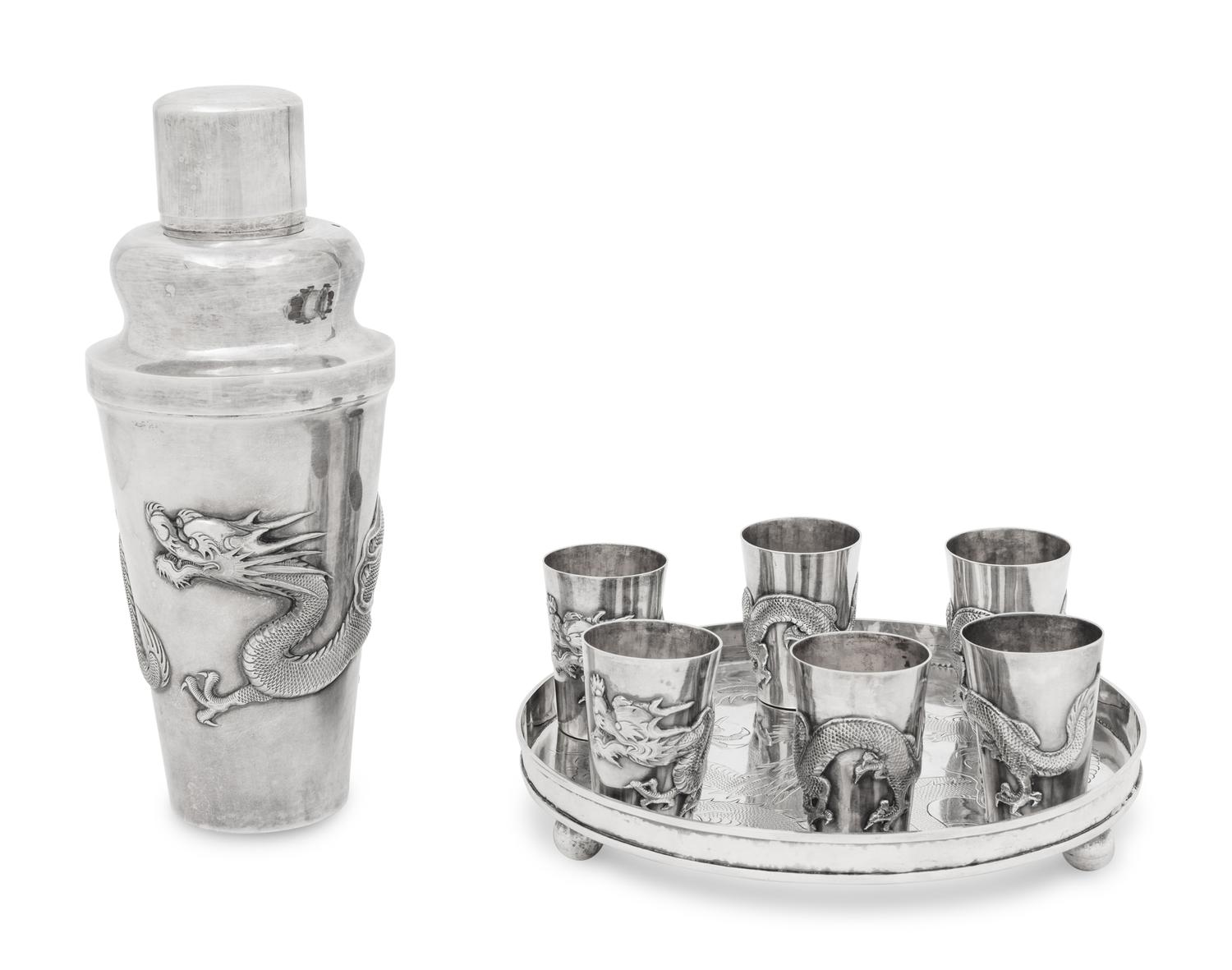 A Chinese Silver 'Dragon' Cocktail Service