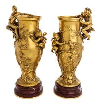 A Pair of French Gilt Bronze Vases Height 15 inches. — CAST BY BARBEDIENNE, LATE 19TH CENTURY