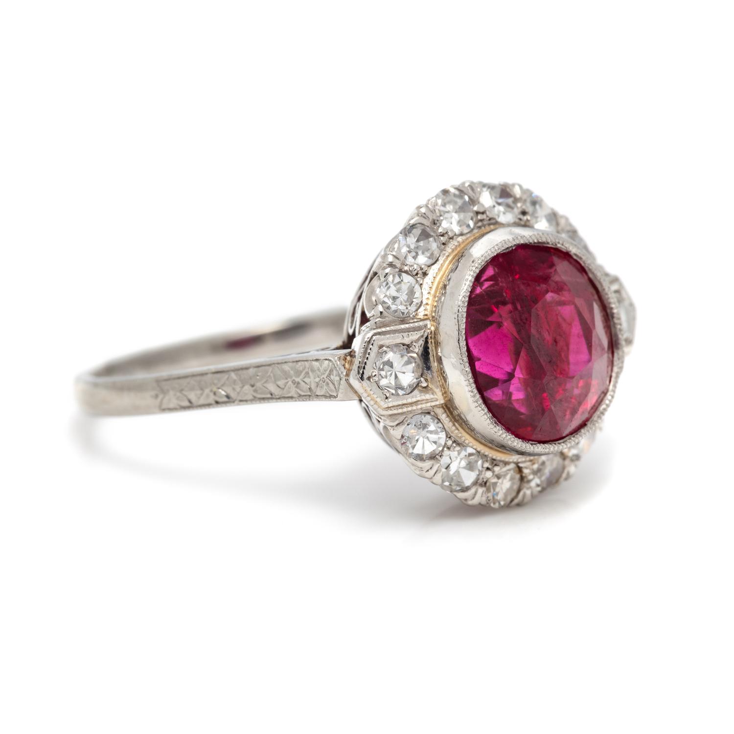ART DECO, UNHEATED BURMESE RUBY AND DIAMOND RING