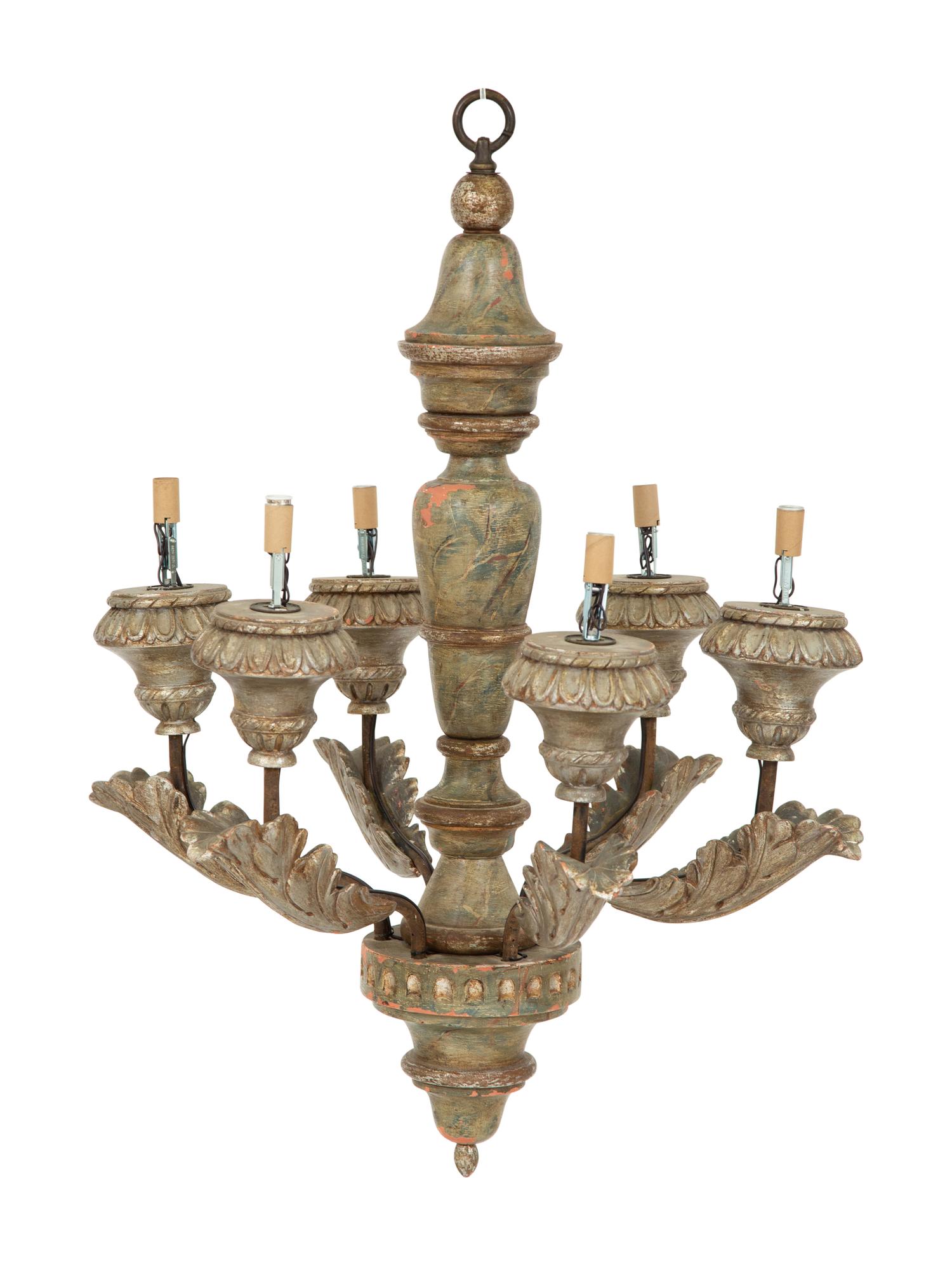A Pair of Italian Painted Six-Light Chandeliers