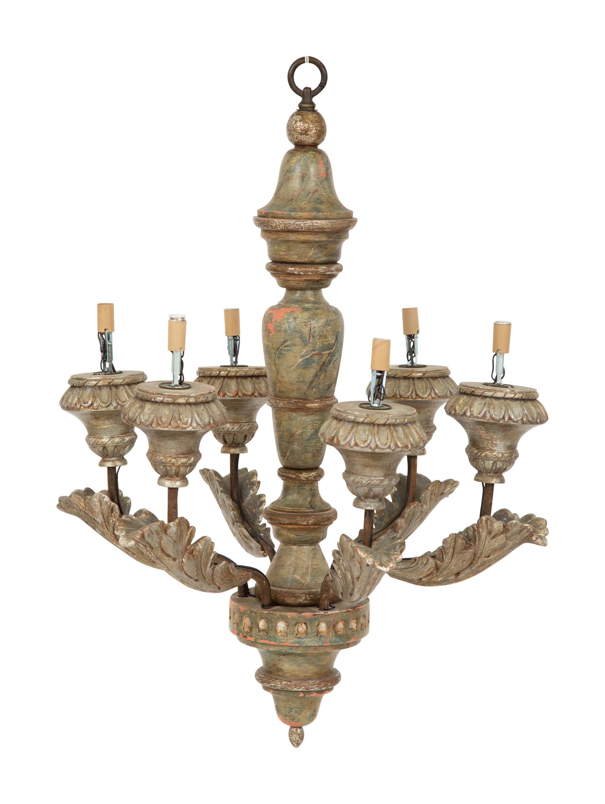 A Pair of Italian Painted Six-Light Chandeliers