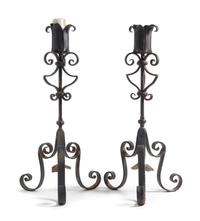 A Pair of Wrought Iron Prickets Height 27 inches.