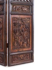 A Chinese Carved Hardwood Four-Panel Floor Screen