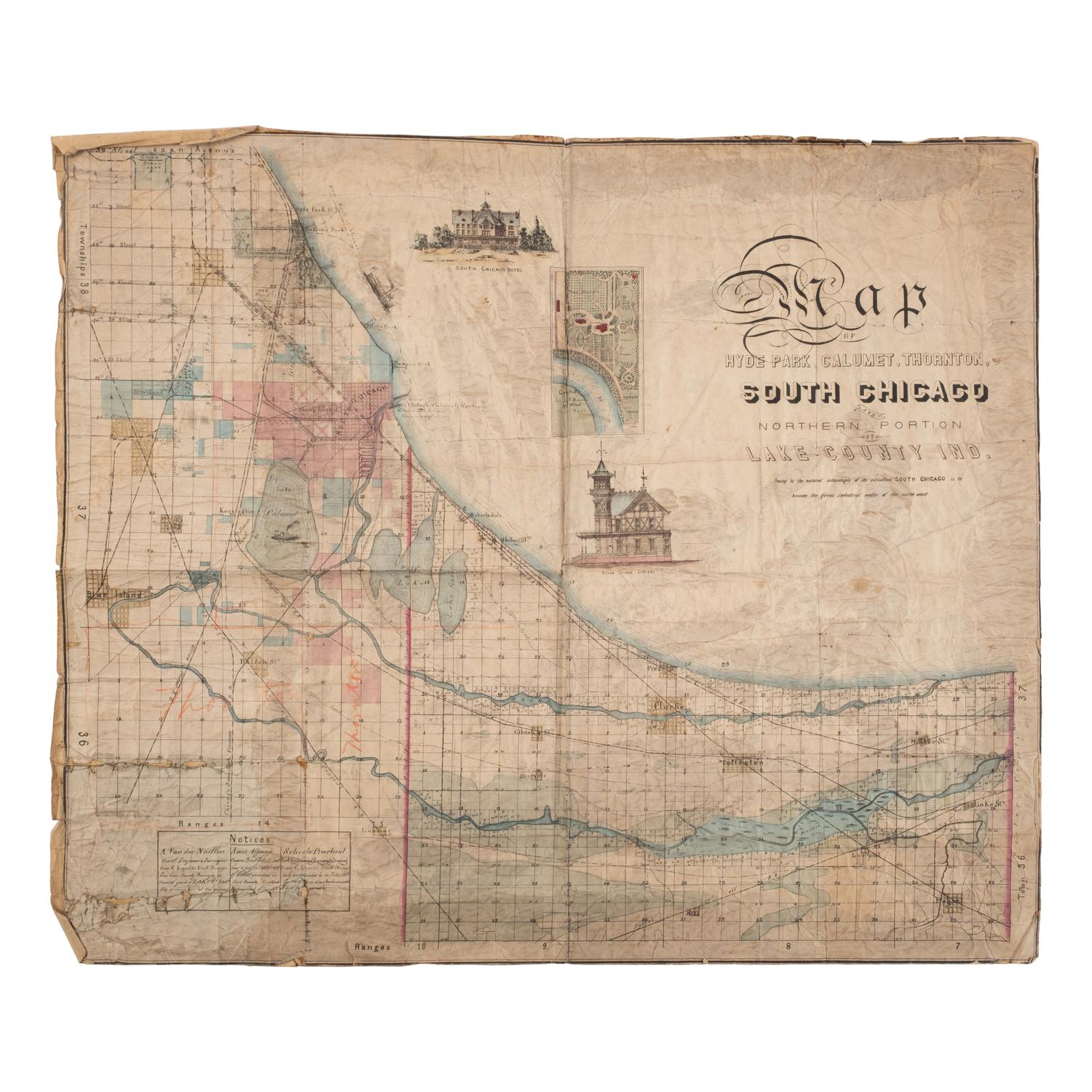 [Chicago]. Map of Hyde Park, Calumet, Thornton, South Chicago and Northern Part of Lake County Ind . N.p., n.p., n.d. [1871].