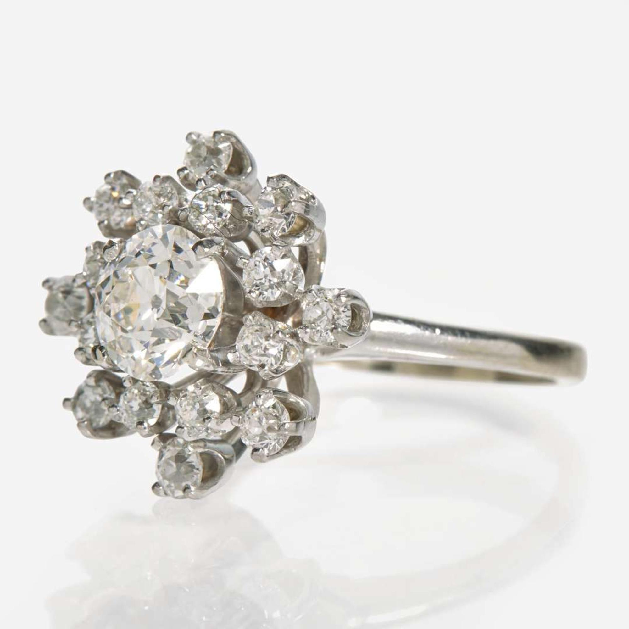 A Ladies 14K White Gold and Diamond Ring 1.44 Carat Old European Brilliant Diamond, GIA Certified