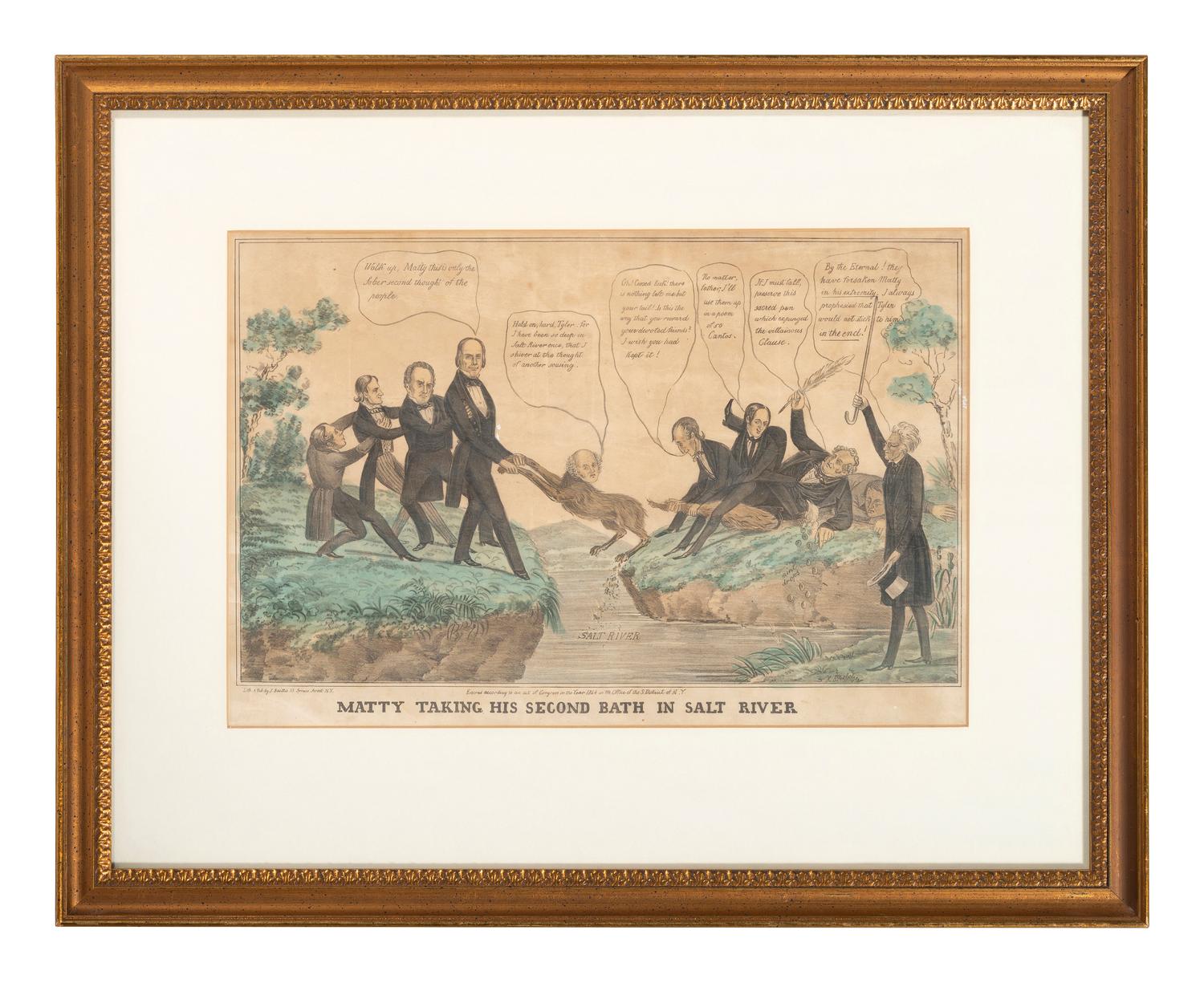 [POLITICS] -- [VAN BUREN, Martin (1782-1862)]. BUCHOLZER, H., artist. James BAILLIE, lithographer. Matty Taking his Second Bath in Salt River .