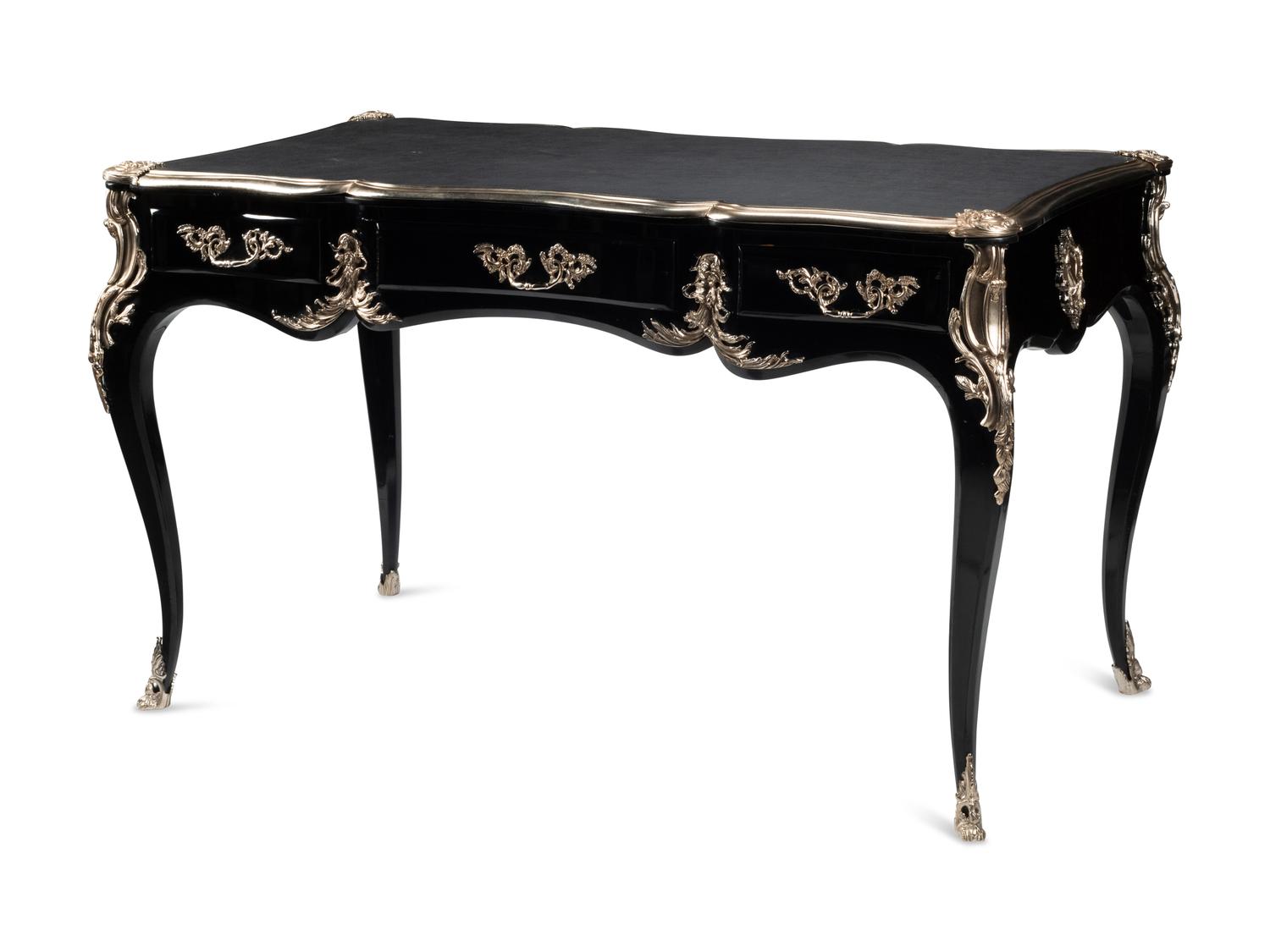 A Louis XV Style Silvered Bronze Mounted Bureau Plat