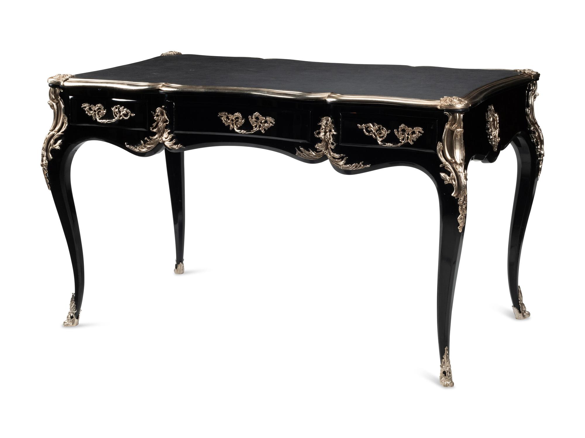 A Louis XV Style Silvered Bronze Mounted Bureau Plat