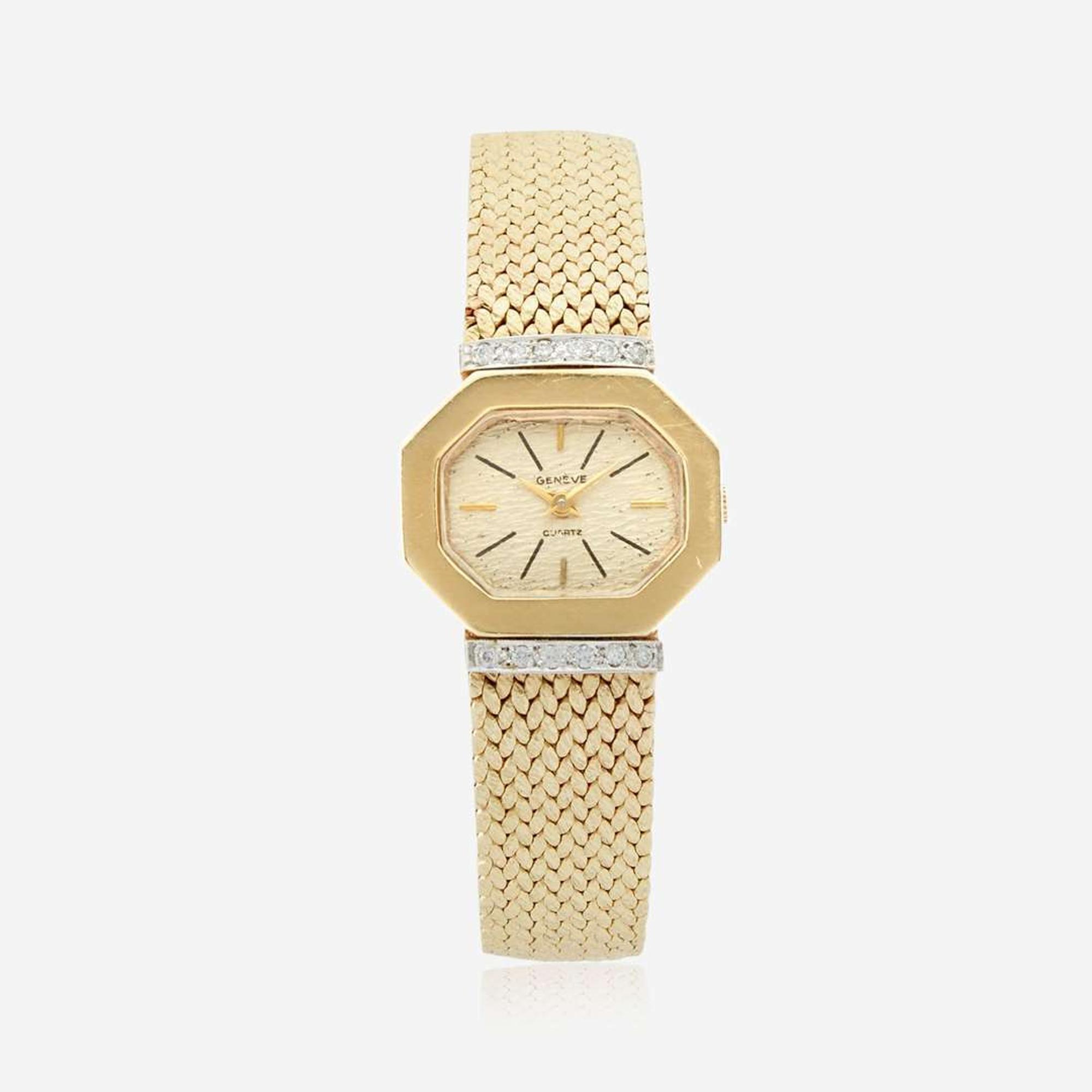 A diamond bracelet gold watch, Genevé