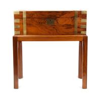 A Brass Bound Lap Desk on Stand, Height overall 22 x width 20 x depth 10 inches.