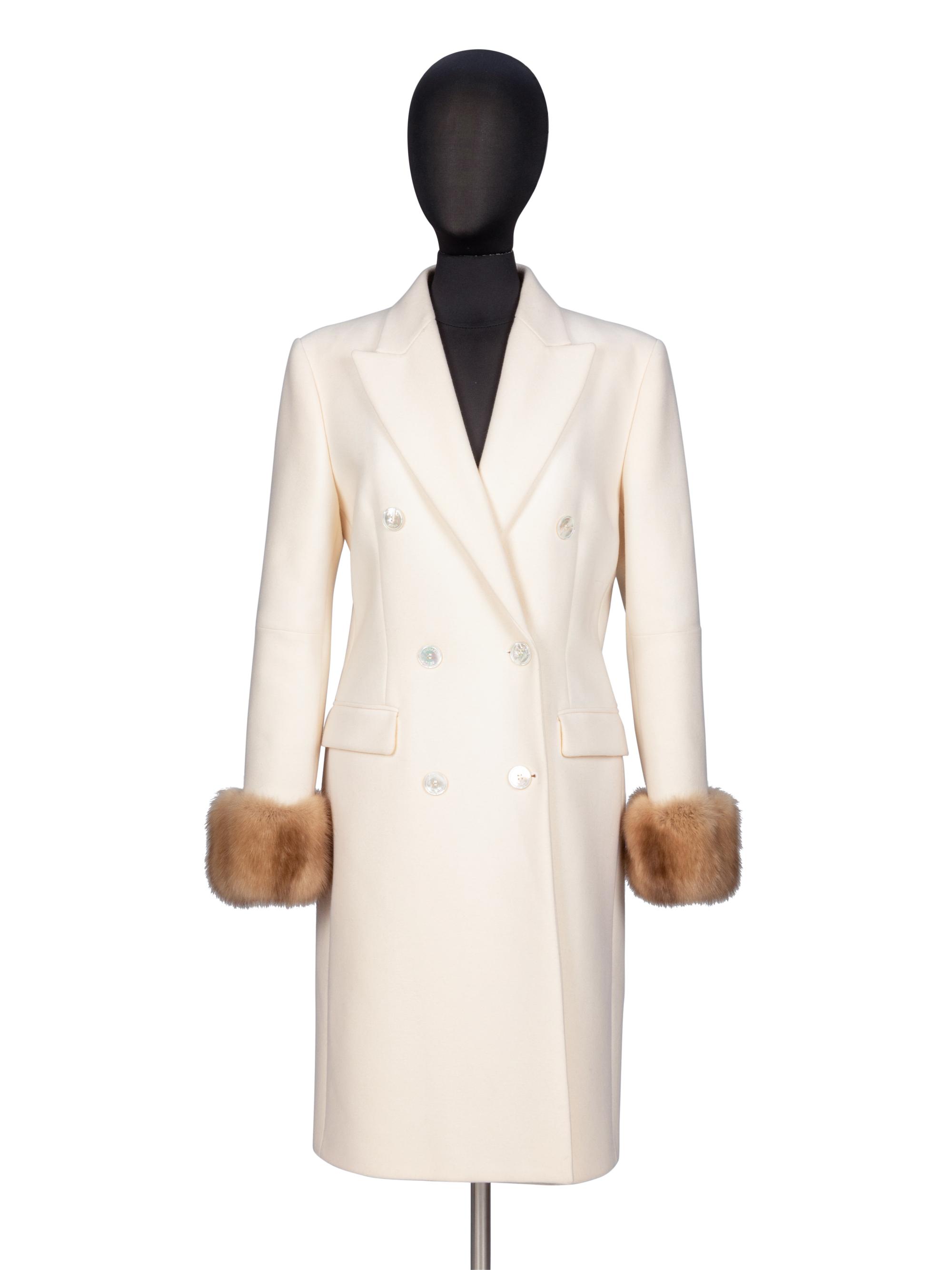 Michael Kors, Sable-Trimmed Cream Coat