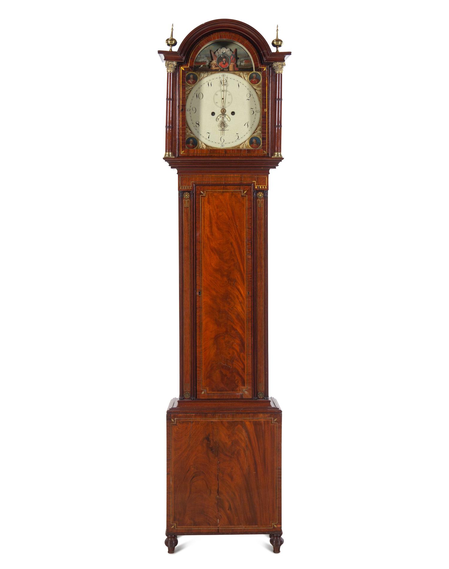 A Regency Brass Inlaid Mahogany Longcase Clock with an Animated Dial