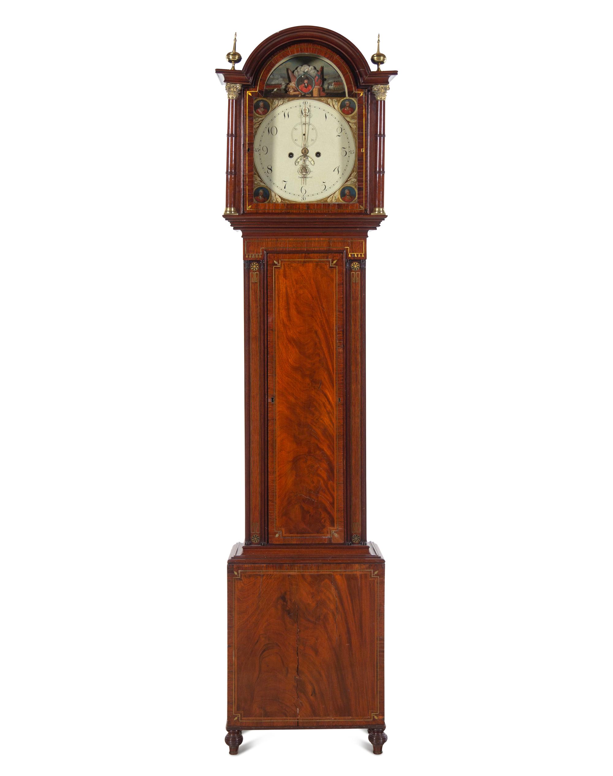 A Regency Brass Inlaid Mahogany Longcase Clock with an Animated Dial