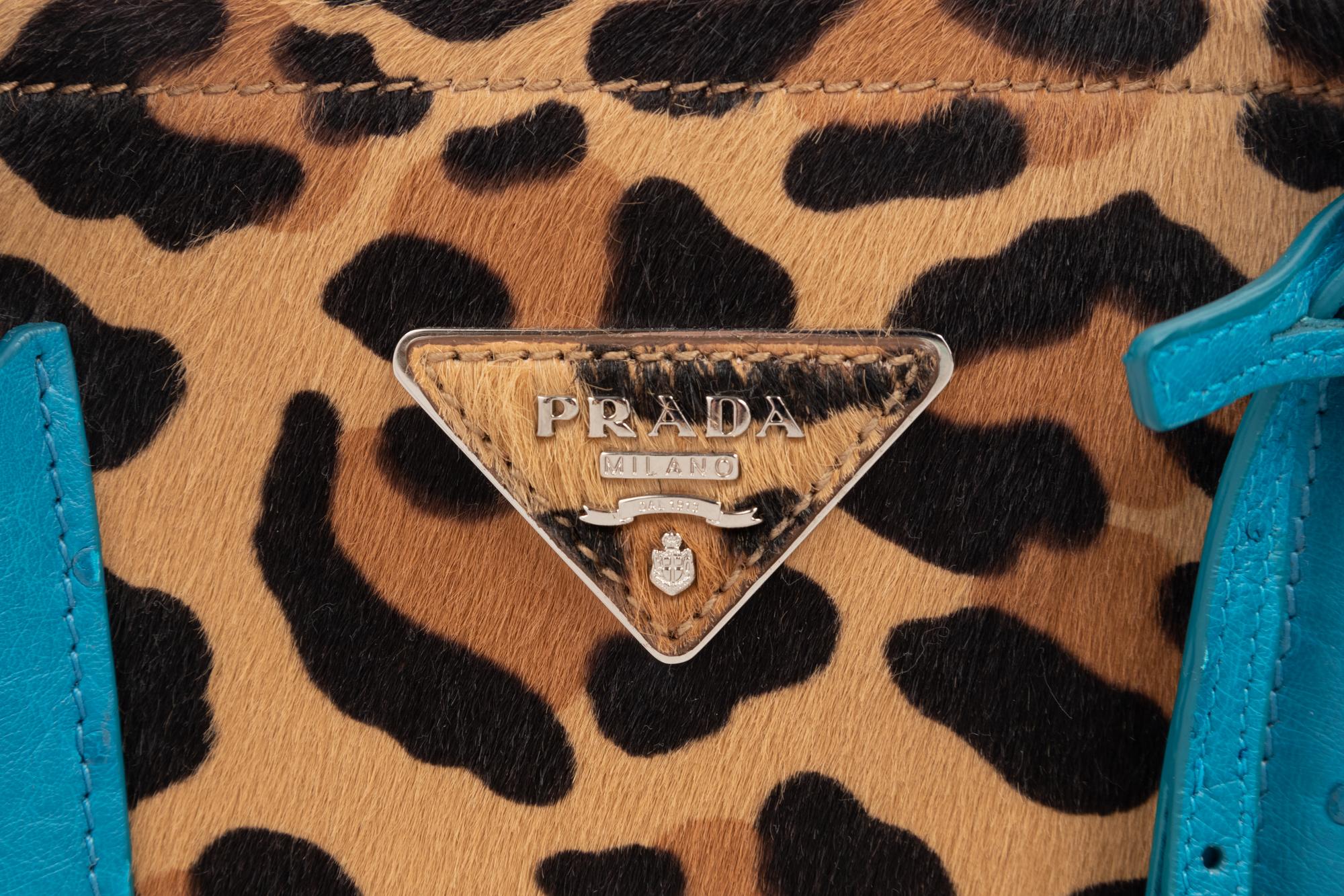 Prada Leopard Print Calf Hair and Ostrich Tote Bag