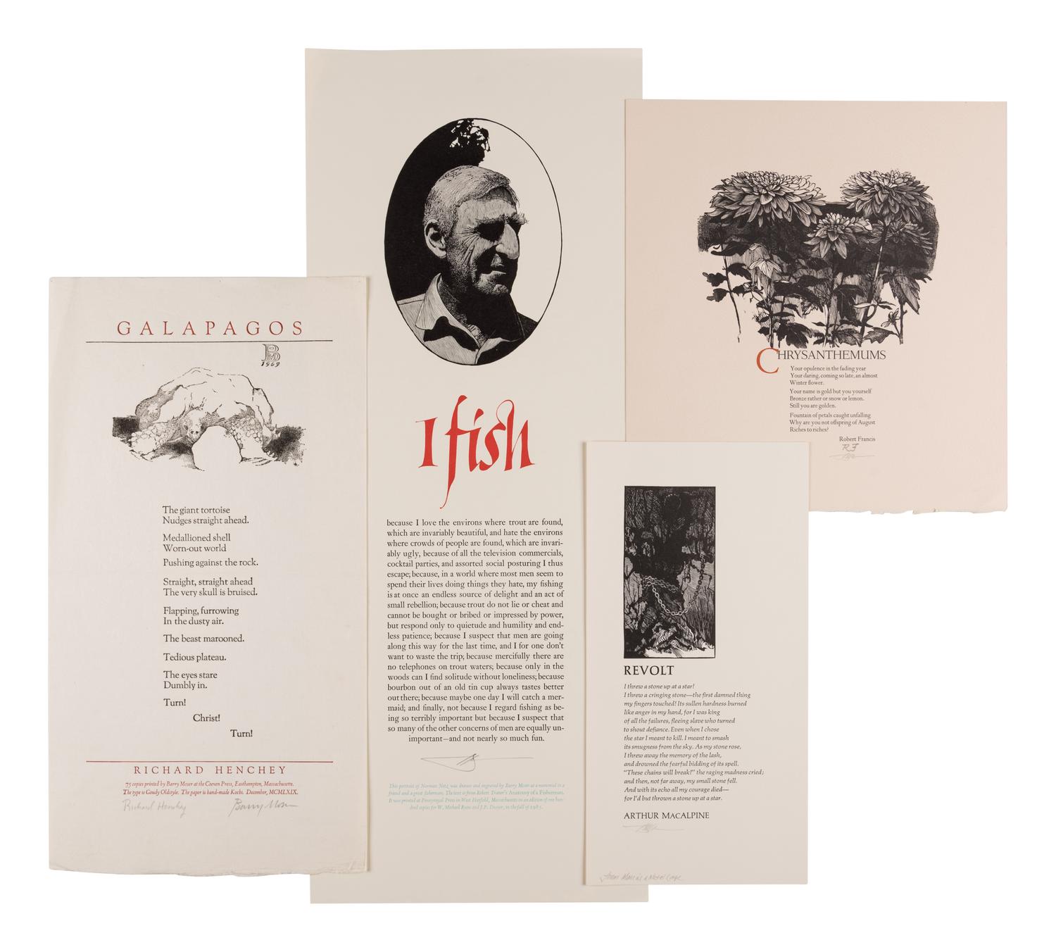 [POETRY BROADSIDES]. A group of 11 poetry broadsides illustrated and/or printed by Moser at the Castalia or Pennyroyal Press, 1969-1985. Various sizes.