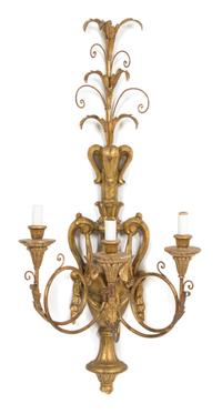 An Italian Louis XV Style Giltwood Three-Light Wall Sconce Height 34 inches. — 20TH CENTURY