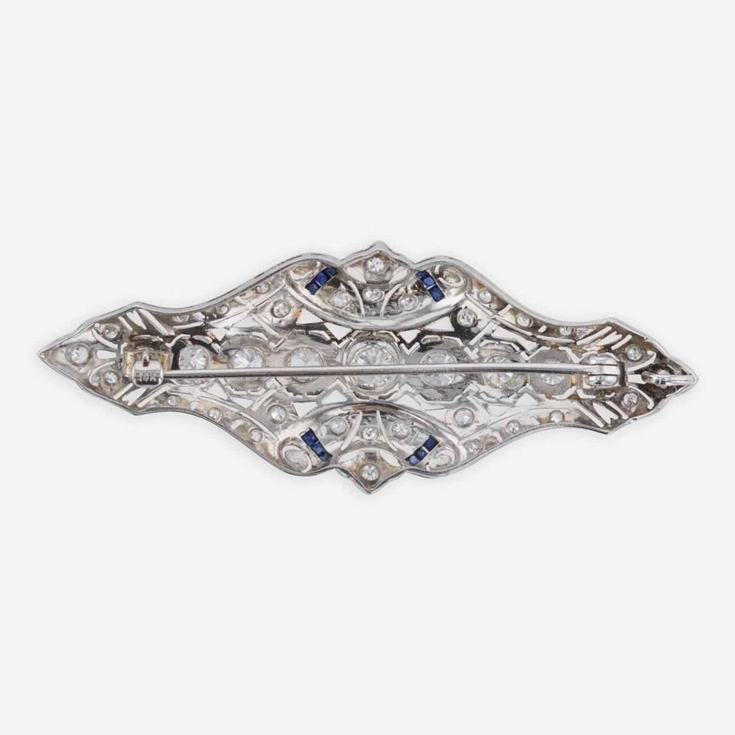 Art Deco 14K White Gold, Diamond, and Sapphire Pendant