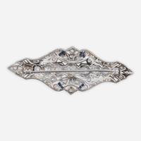 Art Deco 14K White Gold, Diamond, and Sapphire Pendant