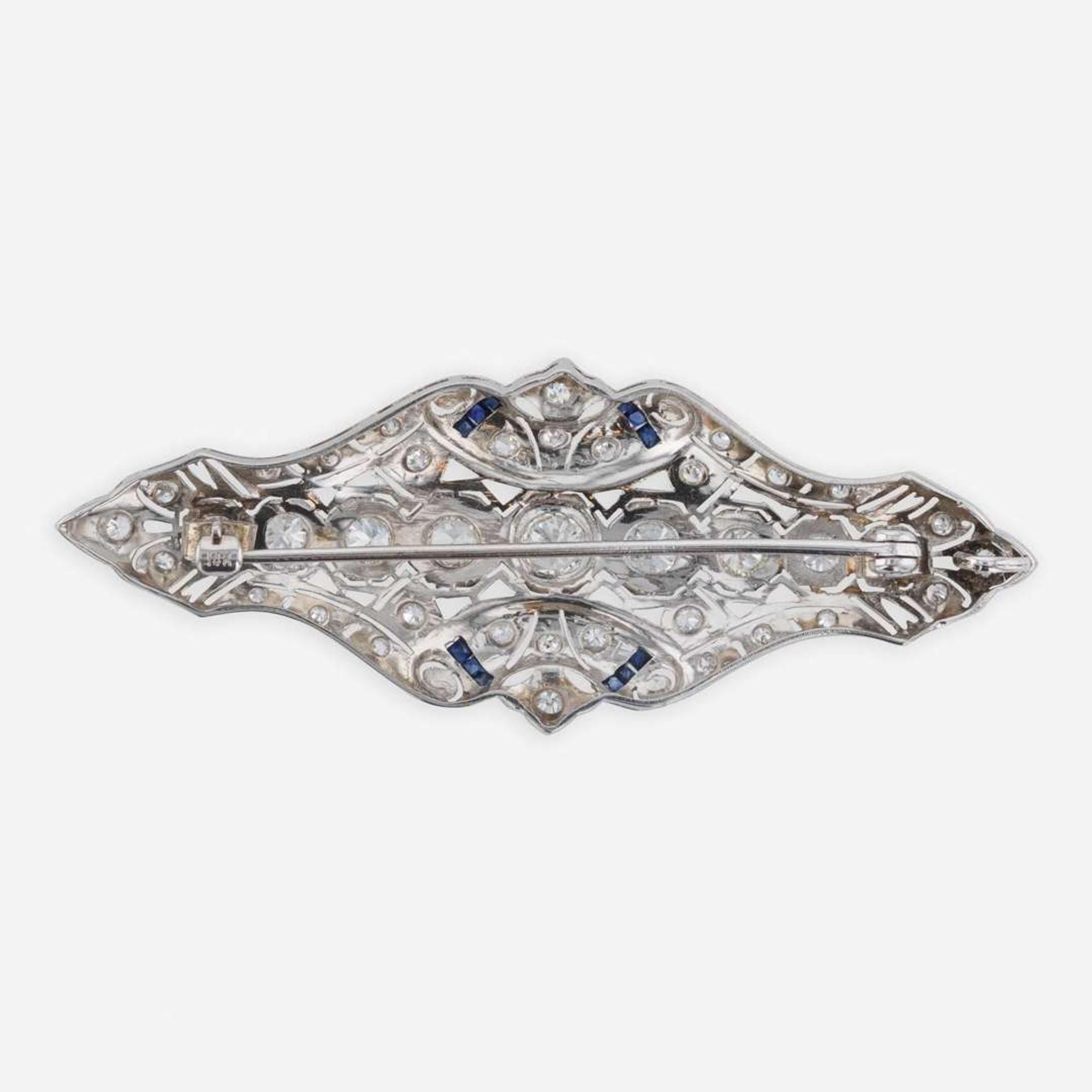 Art Deco 14K White Gold, Diamond, and Sapphire Pendant