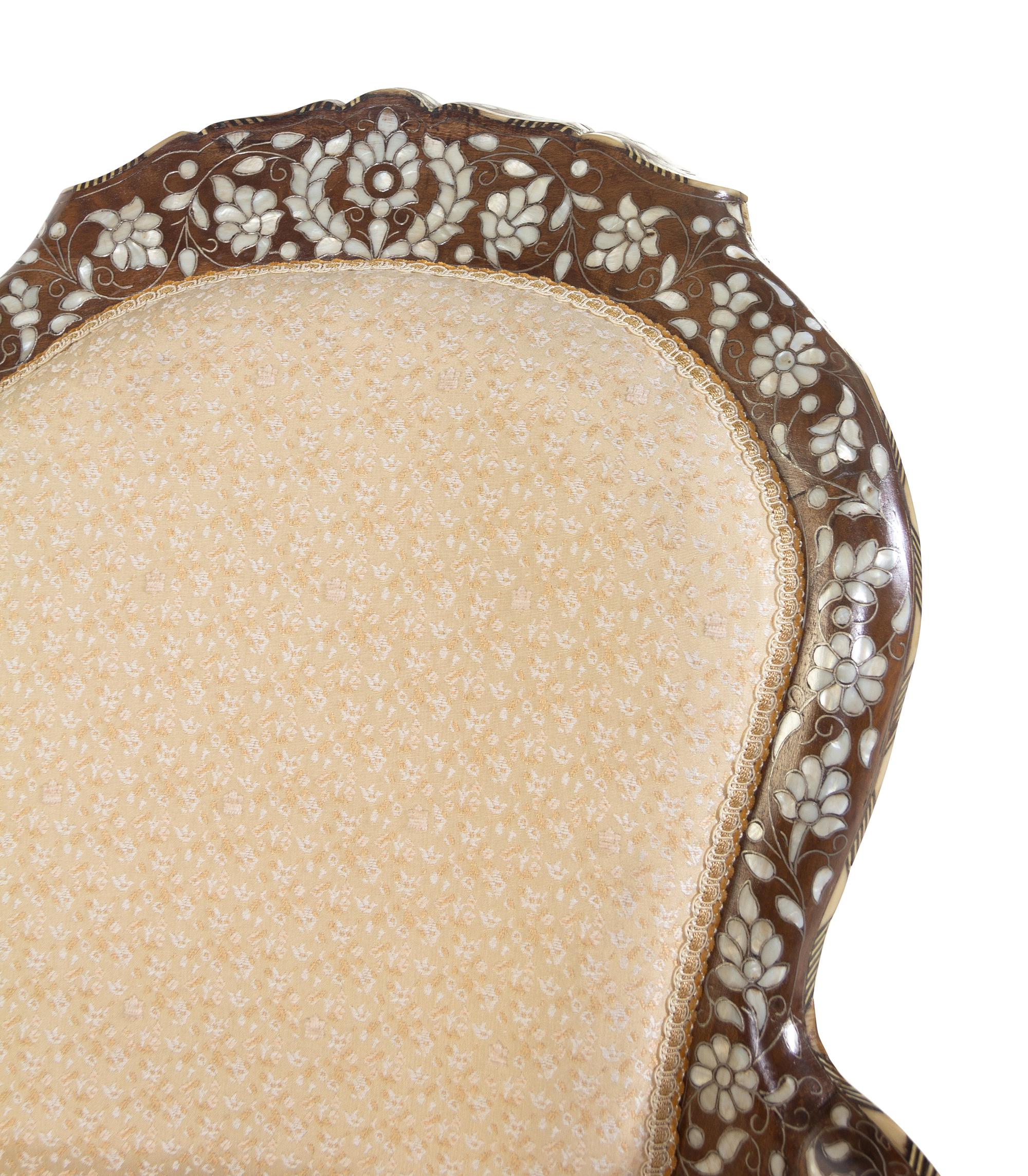 A Syrian Mother-of-Pearl and Metal Inlaid Walnut Settee
