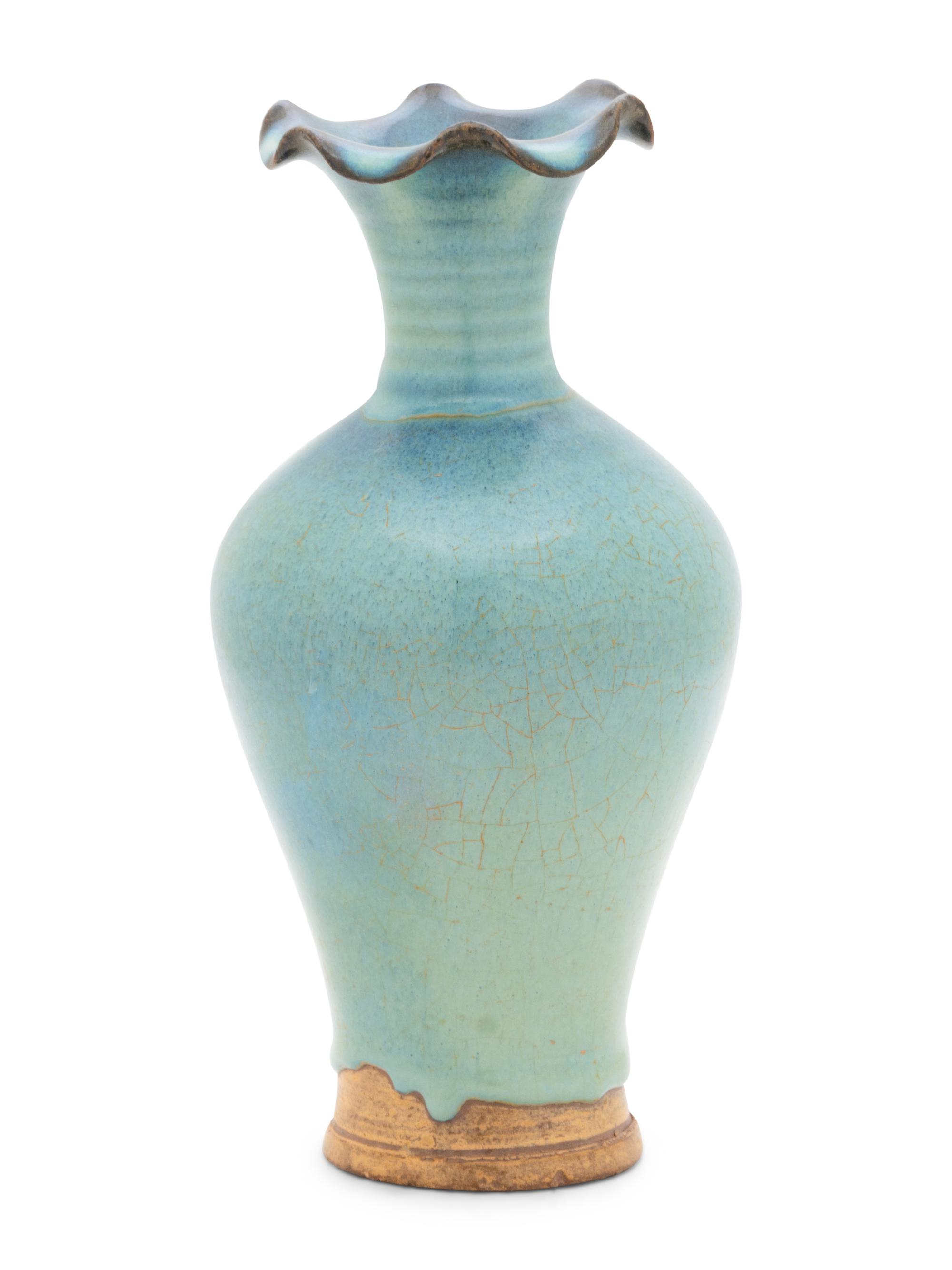 A Junyao Style Stoneware Foliate Vase