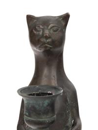 A Pair of Pewter Cat-Form Candlesticks