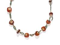 An Egyptian Amber and Faience Bead Necklace