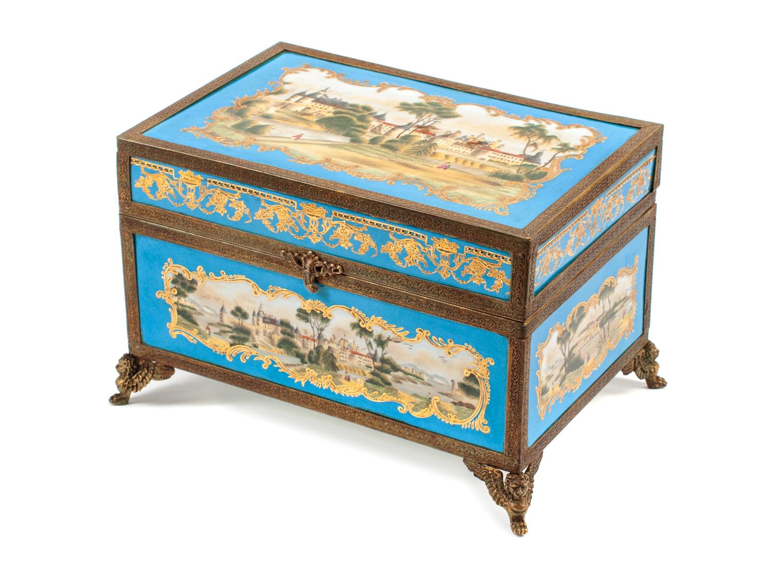 A Sèvres Style Gilt Bronze Mounted Porcelain Table Casket