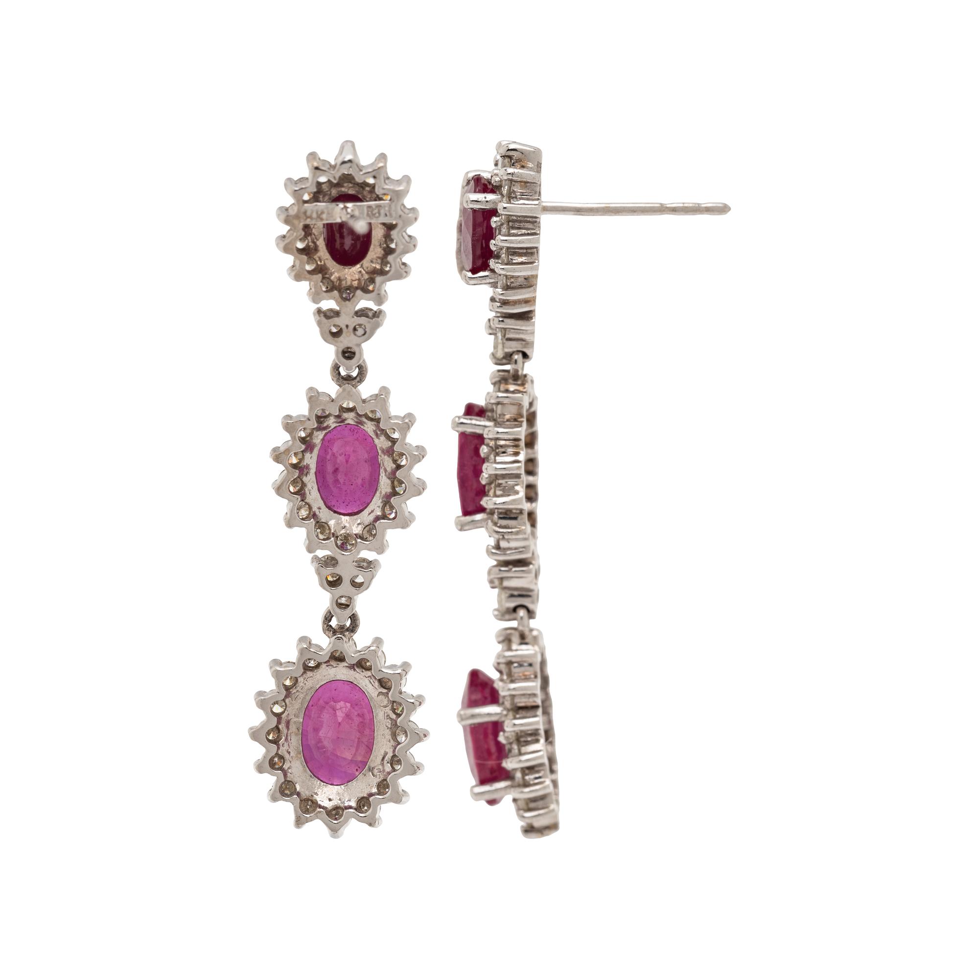 GLASS-FILLED RUBY AND DIAMOND EARRINGS
