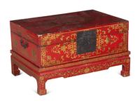 A Chinese Export Red Lacquer Chest on Stand