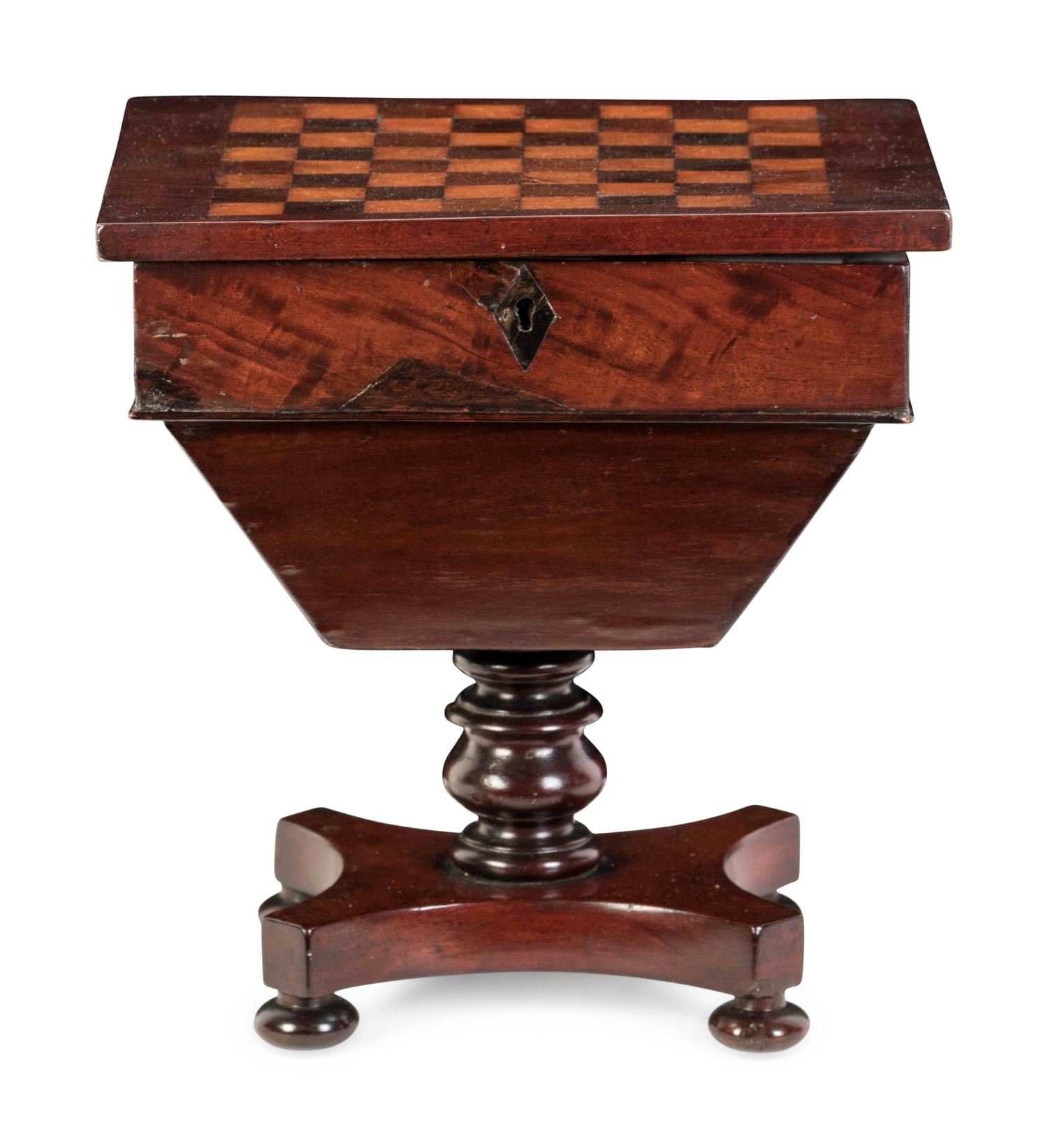 A Regency Inlaid Mahogany Sewing Box in the Form of a Game Table