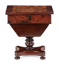 A Regency Inlaid Mahogany Sewing Box in the Form of a Game Table