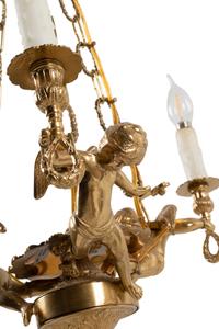 A Continental Gilt Metal Figural Three-Light Chandelier