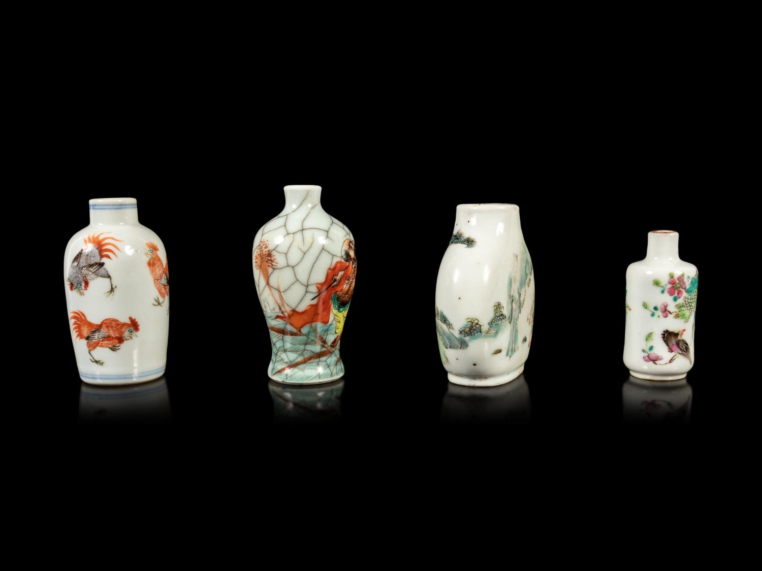 Four Chinese Famille Rose Porcelain Snuff Bottles