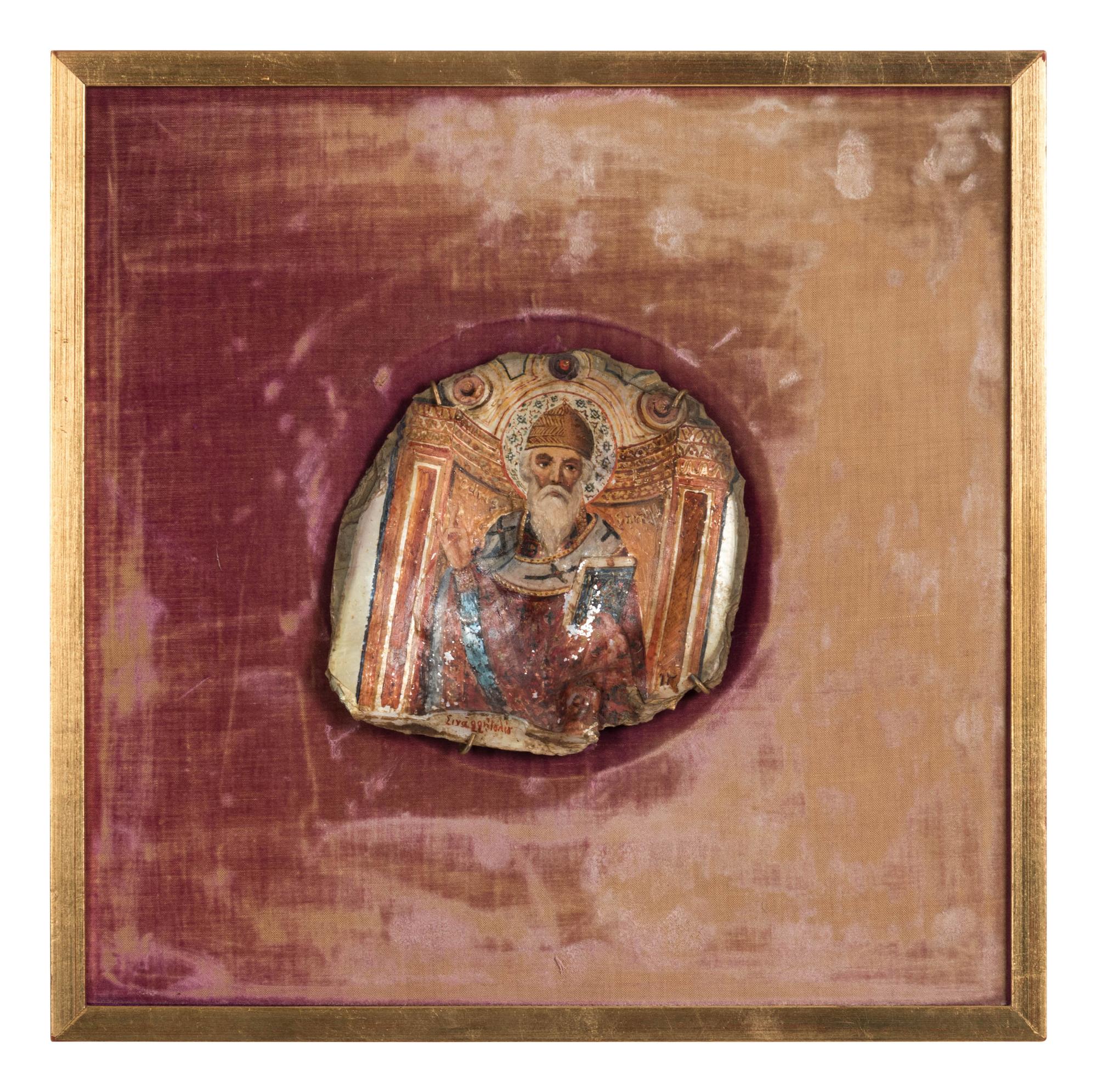 A Byzantine Style Painted Shell Icon Fragment
