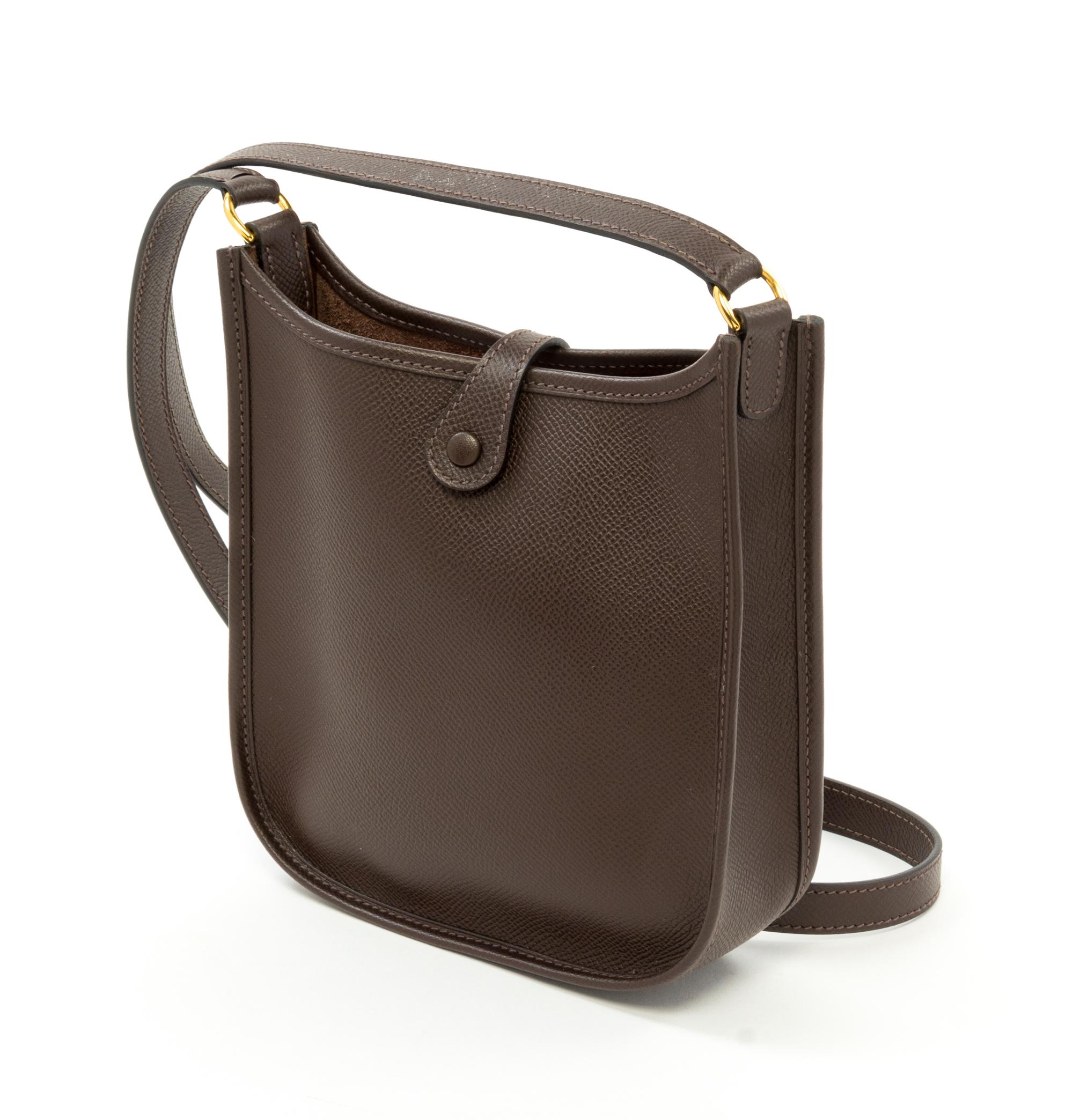 An Hermès Dark Marron Epsom Evelyne TPM, 6.7" x 7" x 2"; Strap drop: 22".