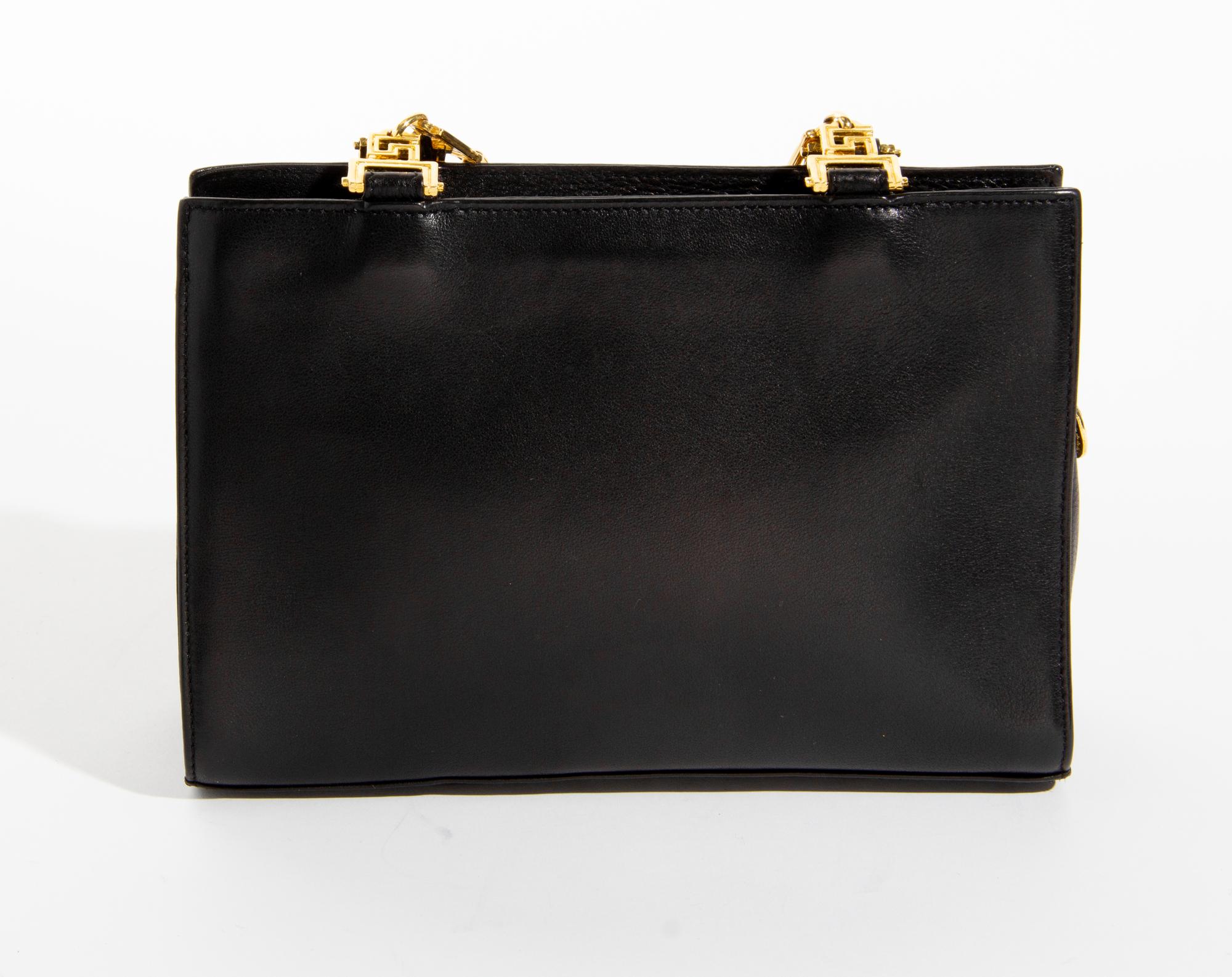 A Gianni Versace Black Leather Chain Shoulder Bag, 9.25" x 6.25" x 2.75"; Strap drop: 18.75".